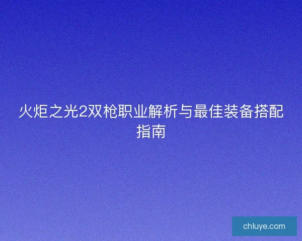 火炬之光2双枪职业解析与最佳装备搭配指南